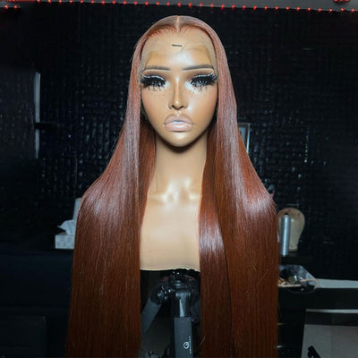 ZSF Ginger Brown HD Lace Wig Straight Colored Natural Hairline Human Wig