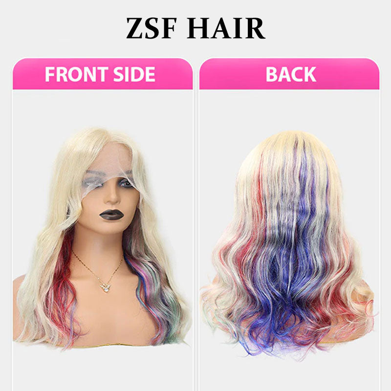 ZSF New Arrival Rainbow Multi Color Body Wave Human Wavy Wig Lace Frontal Wig