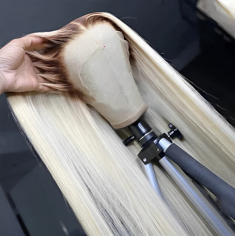 ZSF Hair T12/613 Blonde Virgin Hair Straight Lace Frontal Wig 100% Human Hair 1Piece