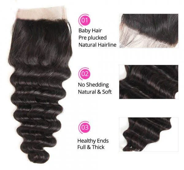 ZSF 6×6/7×7 Lace Closure With Deep Wave Bundles Grade 8A Virgin Hair Unprocessed Natural Black Hair Weaving