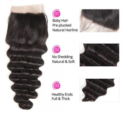 ZSF 6*6/7*7 Lace Closure With Loose Deep Wave Bundles Grade 8A Virgin Hair Unprocessed Natural Black Hair Weaving