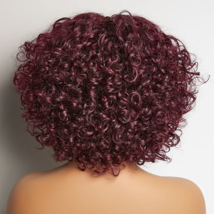 ZSF Burgundy Bob Wave Curly Virgin Hair Unprocessed Human Hair 1Piece Short Curly Wigs