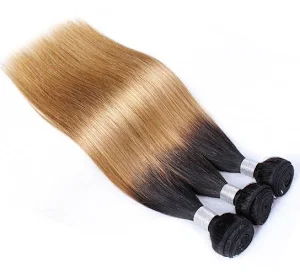 ZSF T1B/27 Ombre Blonde Straight Human Hair 3Bundles With Lace Closure Brazilian Remy Hair