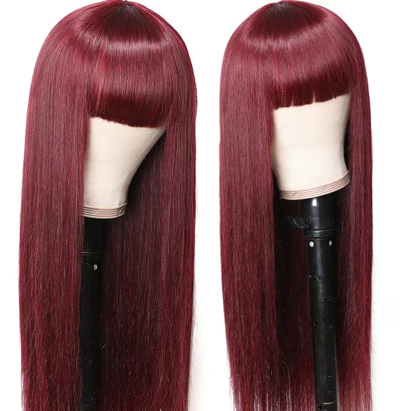 ZSF Hair 99j Human Hair Wigs with Bangs None Lace Machine Made Wigs