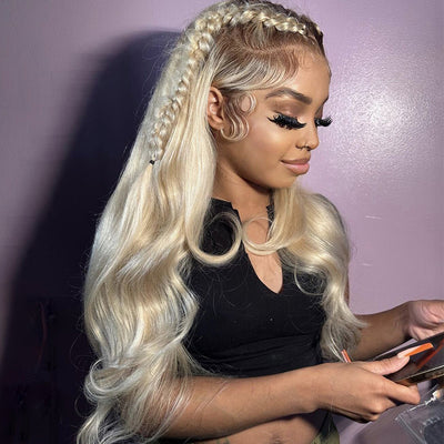 (BUY 1 GET 1 Free) ZSF Hair T12/613 Blonde Virgin Hair Straight Lace Frontal Wig 100% Human Hair 1Piece