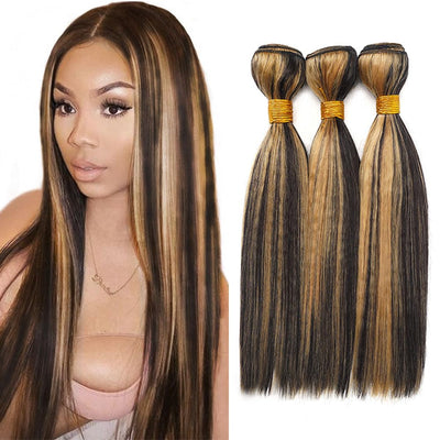 ZSF P1B/27 Ombre Blonde Straight Human Hair 3Bundles With Lace Closure Brazilian Remy Hair