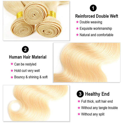 ZSF Blonde 613 Body Wave 3 Bundles With Lace Frontal 100% Human Hair