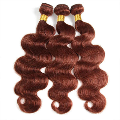 ZSF Auburn Brown #33 Body Wave Virgin Hair 3 Bundles With Lace Closure 100% Human Hair