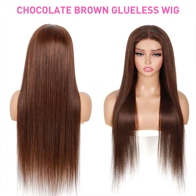 ZSF Upgrade 7*5 Glueless Chocolate Brown HD Lace Wig Straight Human Hair Wigs Invisble Knots