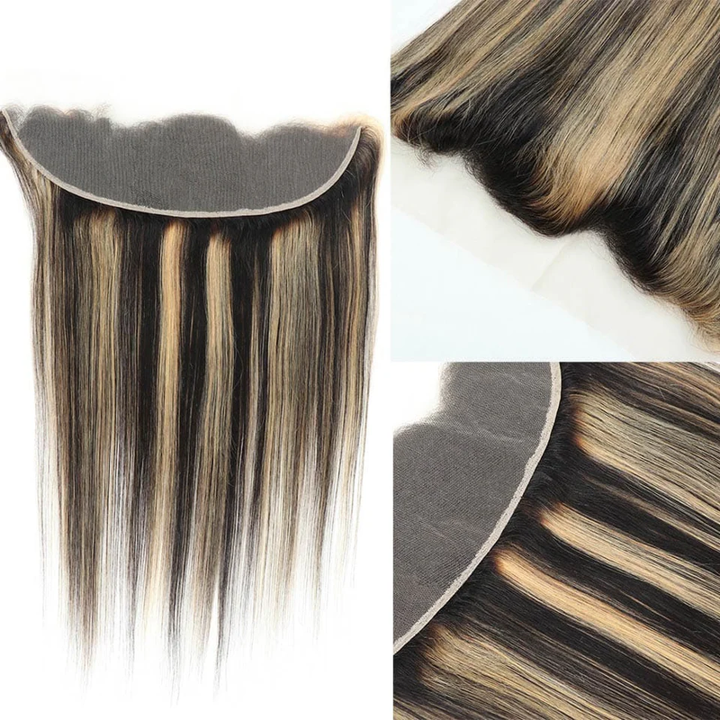 ZSF Ombre Blonde P1B/27 Straight Virgin Hair 4Bundles With Lace Frontal 100% Human Hair