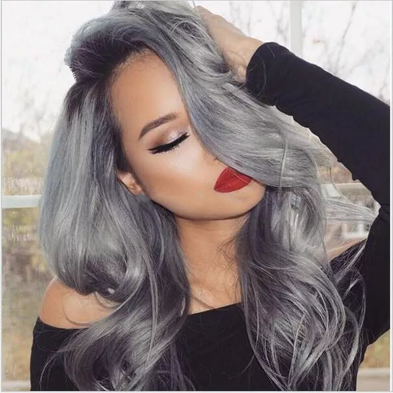 (Clearance Sale) ZSF Hair Transparent Lace 1B/Grey Straight Virgin Hair Bob Lace Wig Frontal Human Hair