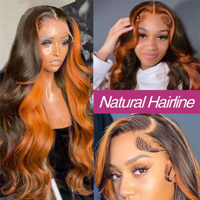 ZSF Ginger Highlight Brown Body Wave Lace Front Wigs Brazilian Human Hair Pre Plucked