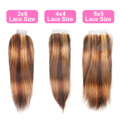 ZSF Brown Blonde P4/27 Highlight Straight Virgin Hair 4Bundles With Lace Closure