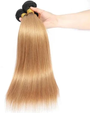 ZSF T1B/27 Ombre Blonde Straight Human Hair 3Bundles With Lace Closure Brazilian Remy Hair