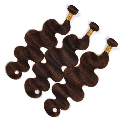 ZSF Chocolate Brown #4 Body Wave Hair 3 Bundles With Lace Closure 100% Virgin Human Hair