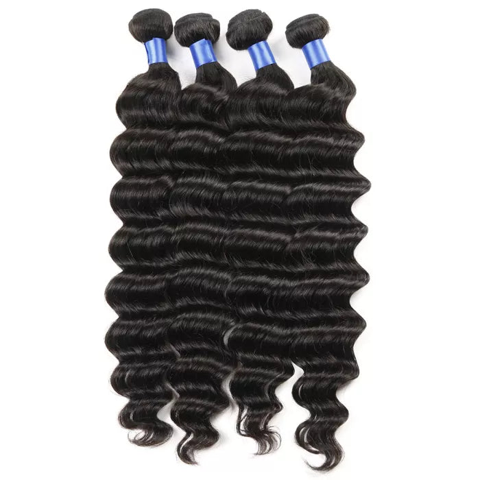 Free Shipping 10A Grade Hair Loose Deep Wave Virgin Hair 3Bundles With Lace Closure Natural Black