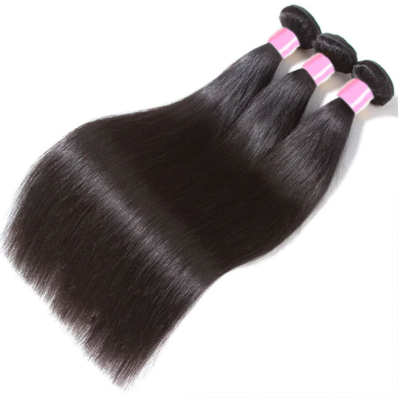 ZSF Grade 8A Straight Bundles With Closure Natural Black Hair Weaving Lace