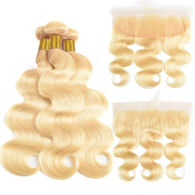 ZSF Blonde 613 Body Wave 3 Bundles With Lace Frontal 100% Human Hair