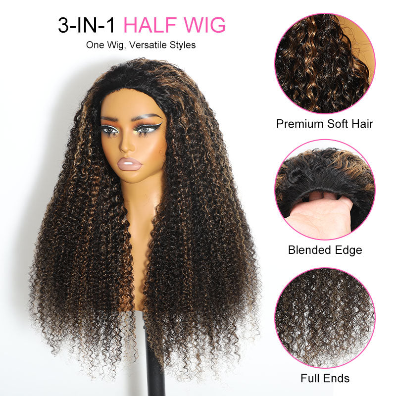 ZSF Hair 3-In-1 Half Wig Flip Over Kinky Curly 1B/27