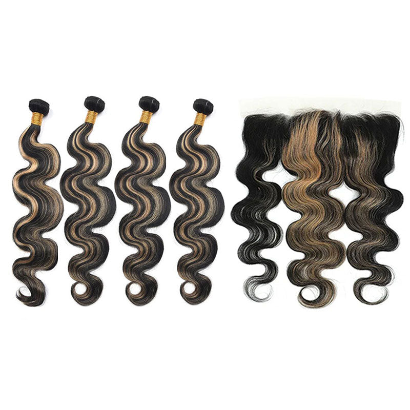 ZSF Ombre Blonde P1B/27 Body Wave Virgin Hair 4Bundles With Lace Frontal 100% Human Hair