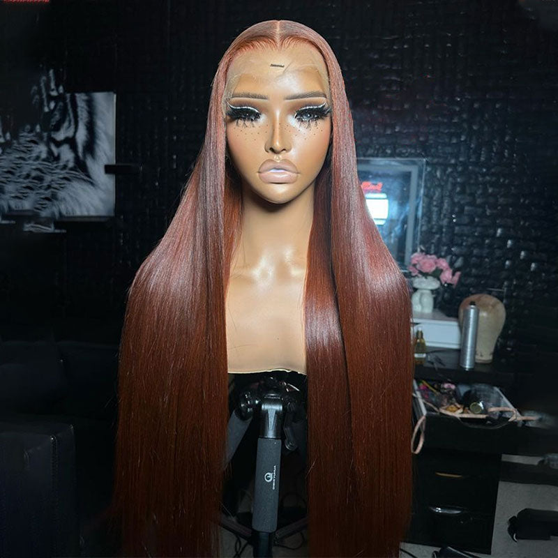 (BUY 1 GET 1 Free)ZSF Ginger Brown HD Lace Wig Straight Colored Natural Hairline Human Wig