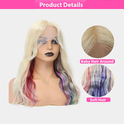 ZSF New Arrival Rainbow Multi Color Body Wave Human Wavy Wig Lace Frontal Wig