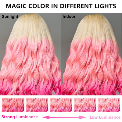 ZSF Blonde Ombre Pink Pre-Plucked Middle Part 180% Density Lace Frontal Wig Human Hair 1Piece