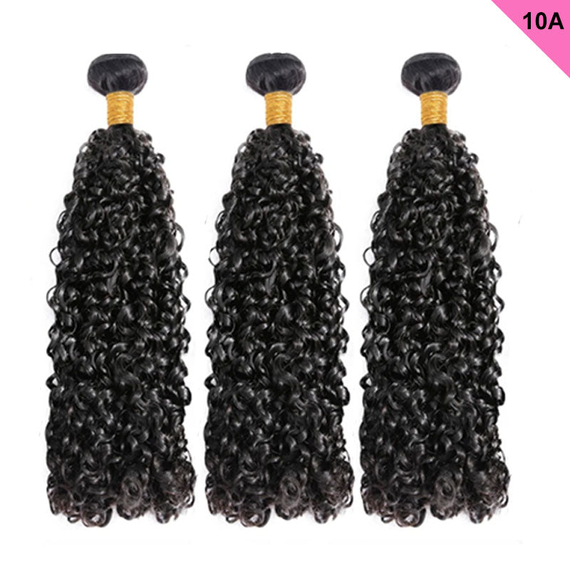 ZSF 10A Grade Pixie Curly Virgin Hair 3Bundles With Lace Closure Natural Black