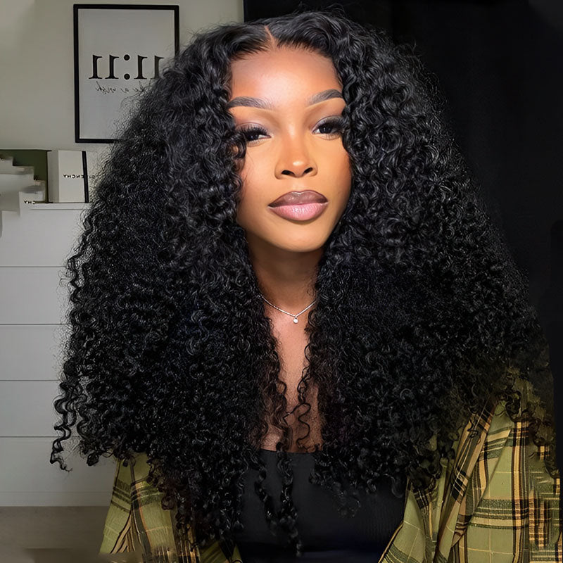 (BUY 1 GET 1 Free)ZSF Kinky Curly  HD Lace Glueless Ready To Go Wig Closure Wig Pre-plucked Hairline