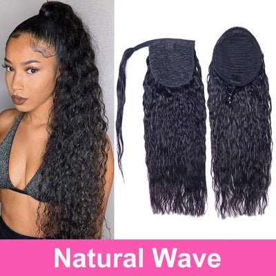 ZSF Kinky Straight Ponytail Human Hair With Clip In Extensions Natural Black One Piece