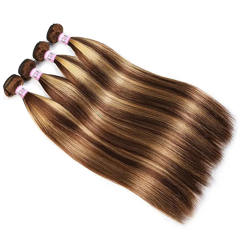 ZSF  P4/27 Brown Blonde Highlight Straight Virgin Hair 4Bundles With 13*4 Lace Frontal