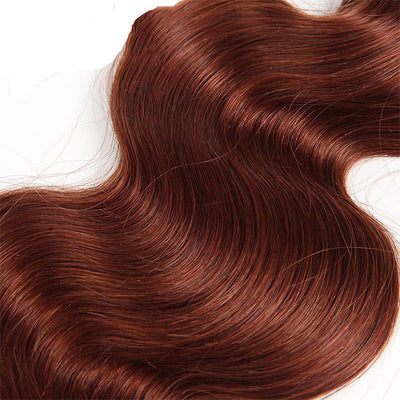 ZSF Auburn Brown #33 Body Wave Virgin Hair 3 Bundles With Lace Closure 100% Human Hair