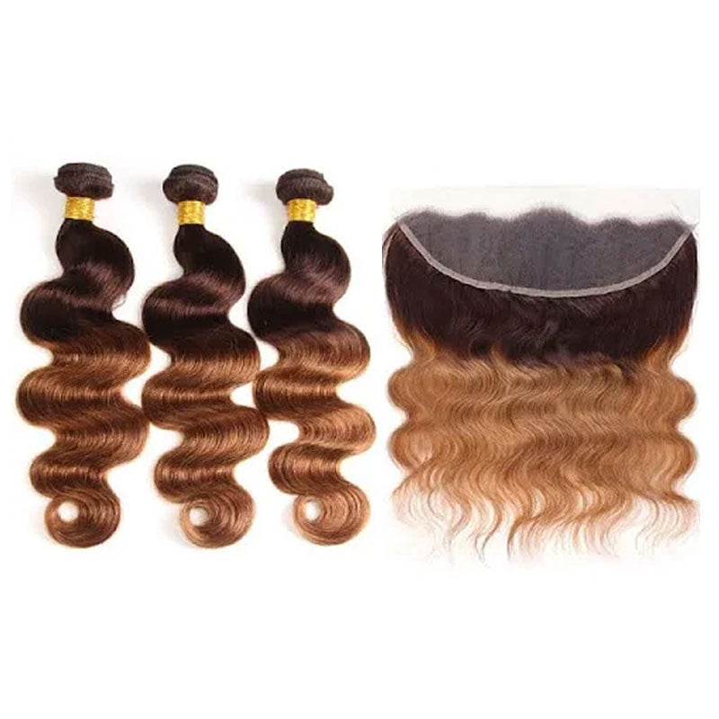 ZSF Ombre T4/30 Body Wave Virgin Hair 3Bundles With Lace Frontal 100% Human Hair