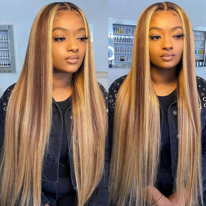 ZSF Upgrade 7*5 Glueless P4/27 Highlights Balayage Honey Blonde Brown Blomde Straight Lace Wig