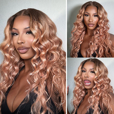 (Clearance Sale) ZSF Light Flaxen Brown Transparent Body Wave Lace Wig Colored Human Virgin Hair One Piece