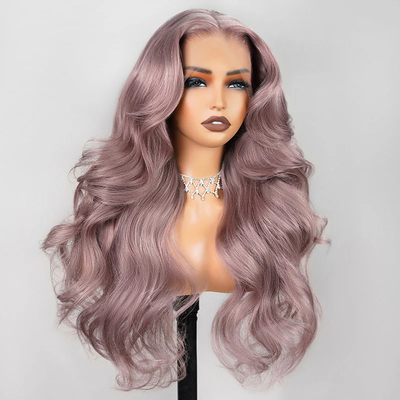 ZSF New Arrival Ash Purple Body Wave Golden Rose Color Hair HD Lace Human Wavy Wig