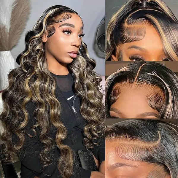 (BUY 1 GET 1 Free)ZSF Highlight 1B/27 Loose Wave Lace Wig Invisible HD Lace Frontal Natural Hairline Virgin Human Hair