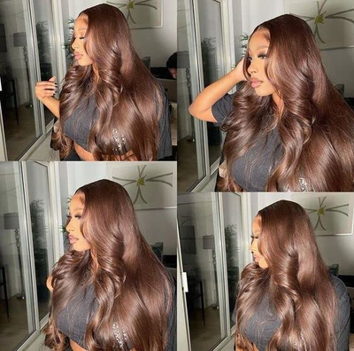 (Clearance Sale) ZSF Chestnut Brown 4# Body Wave T part Lace Wig Color Wigs Human Hair