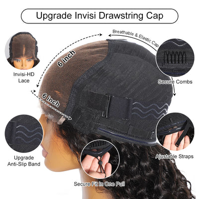 ZSF Hair 6*6/7*7 HD Lace Closure Wig Deep Wave Wear Go Upgrade Drawstring Virgin Human Hair Natural Black