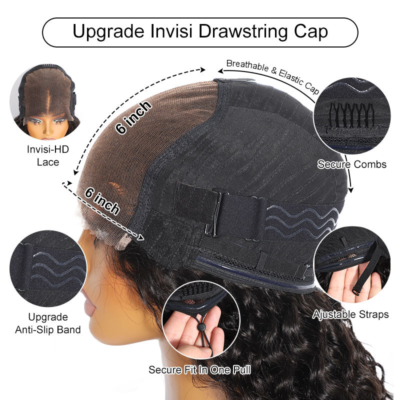 ZSF Hair 6*6/7*7 HD Lace Closure Wig Deep Wave Wear Go Upgrade Drawstring Virgin Human Hair Natural Black