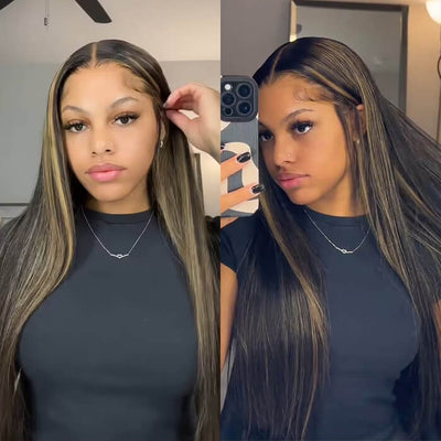 ZSF P1B/27 Ombre Blonde Straight Human Hair 3Bundles With Lace Frontal Brazilian Remy Hair