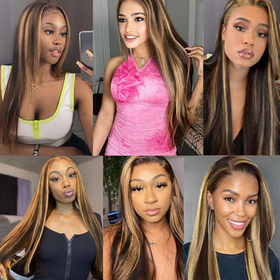 ZSF Ombre Blonde P1B/27 Straight Virgin Hair 4Bundles With Lace Frontal 100% Human Hair