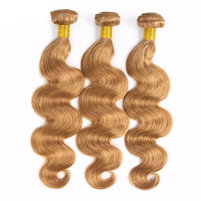 ZSF Honey Blonde #27 Body Wave Human Hair 3 Bundles With Lace Closure Vigin Hair