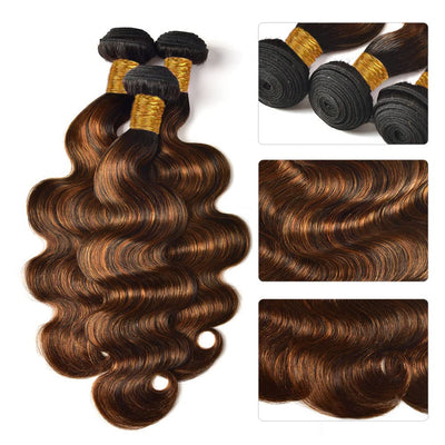 ZSF P4/30 Ombre Body Wave Human Hair 3Bundles With Lace Closure Brazilian Remy Hair