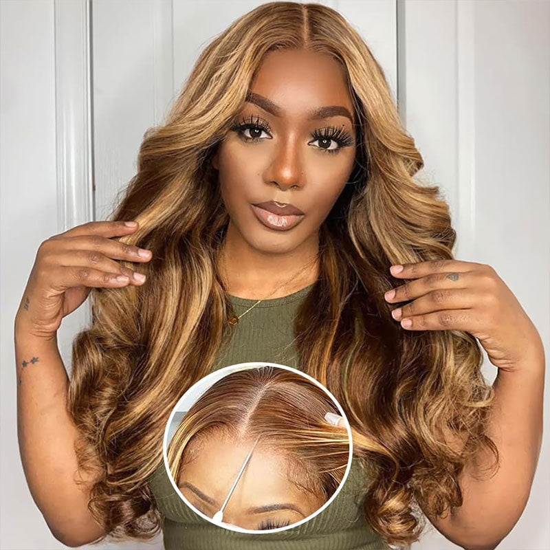 ZSF Upgrade 7*5 Lace Glueless Highlight Body Wave Lace Closure Wig Human Hair