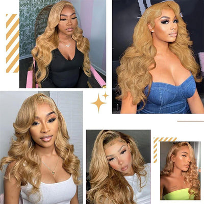 ZSF Honey Blonde #27 Body Wave Human Hair 3 Bundles With Lace Closure Vigin Hair