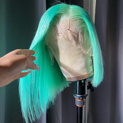 ZSF New Fashion Mint Green Bob Wear Go Straight Hair Pre Cut Short Bob Glueless Wig