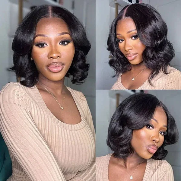 ZSF Gorgeous Natural Black Body Wave Short Bob Wig 100% Virgin Real Human Hair Human Hair Wig