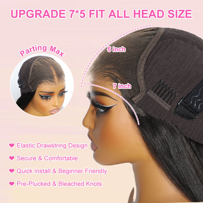 ZSF Glueless Burgundy Curtain Bangs Layer Cut Straight HD Lace Wig Miniknots Drawstring Natural Hairline Pre-Cut Lace