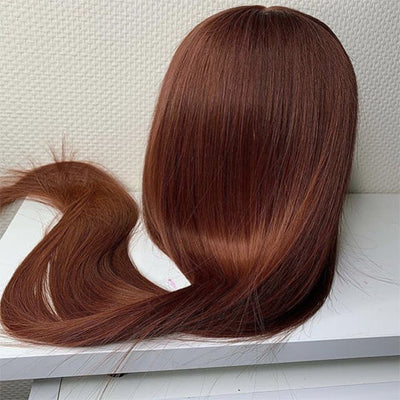 ZSF Layered Cut Auburn Brown 33# Straight Wig Dark Ginger Human Hair One Piece